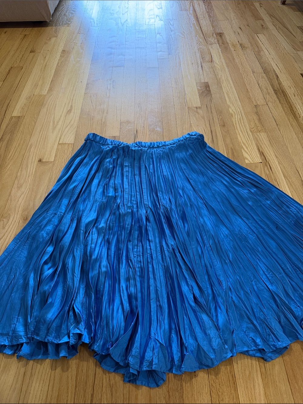 J. Jill Solstice Blue Cyan Satin Pleated Accordion Midi Skirt Sz L - Picture 6 of 6